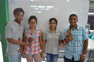 Charades participants pose with Student Council members after receiving their tokens.